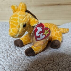 Giraffe, Twigs, Ty Beanie Baby, yellow/brown zoo collectible plush toy